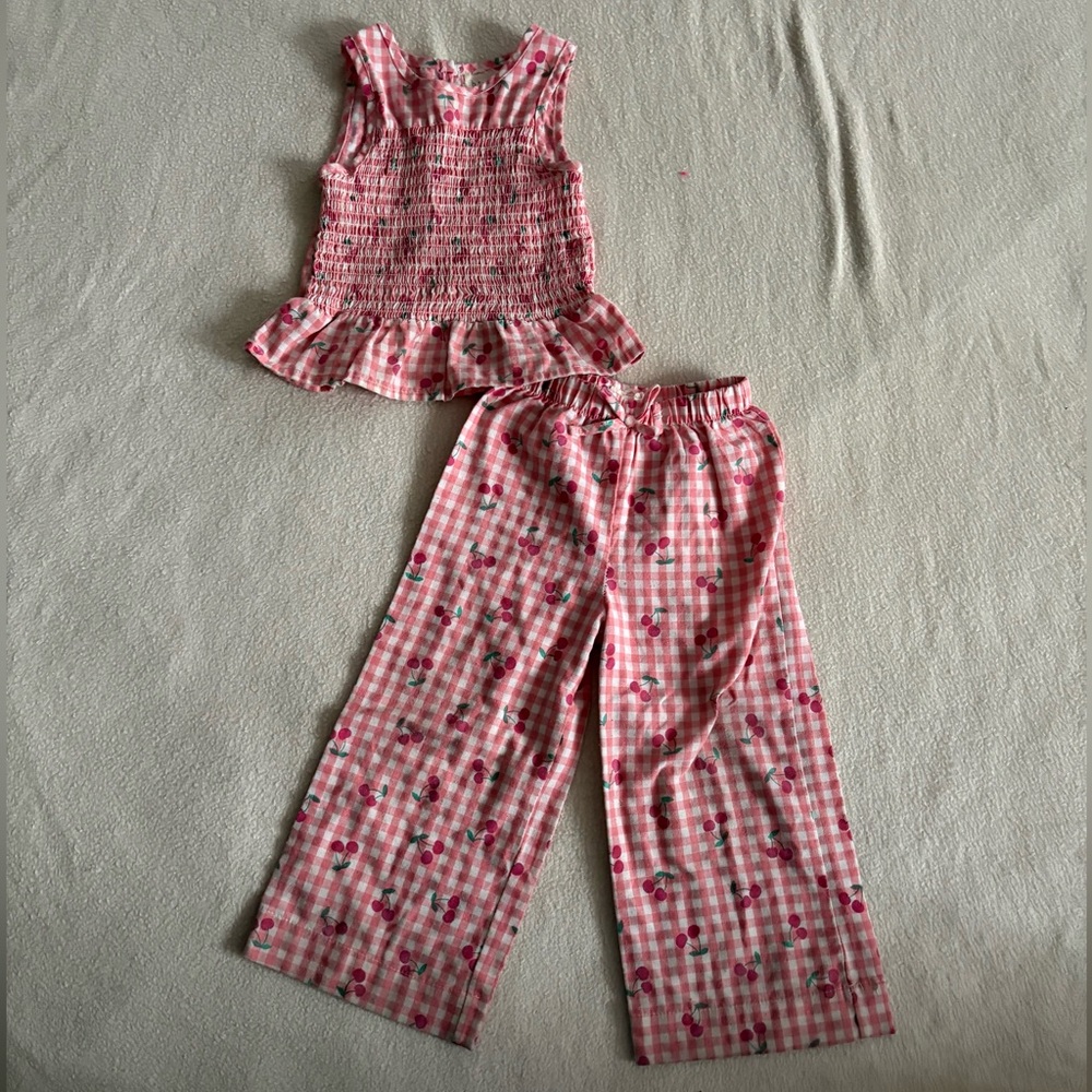 btween Pink and White Checkered Kids Pajama Set